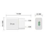شاحن سفر IVON AD-35 2 في 1 بمنفذ USB QC3.0 بقوة 18 واط + كابل بيانات USB إلى Micro USB بطول 1 متر، قابس الاتحاد الأوروبي، قابس الولايات المتحدة