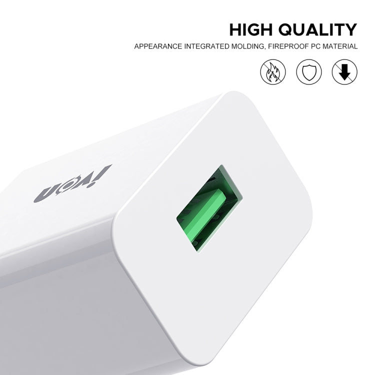 شاحن سفر IVON AD-35 2 في 1 بمنفذ USB QC3.0 بقوة 18 واط + كابل بيانات USB إلى Micro USB بطول 1 متر، قابس الاتحاد الأوروبي، قابس الولايات المتحدة