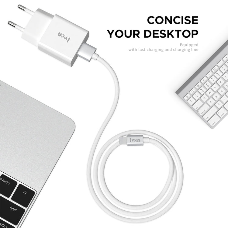 شاحن سفر IVON AD-35 2 في 1 بمنفذ USB QC3.0 بقوة 18 واط + كابل بيانات USB إلى Micro USB بطول 1 متر، قابس الاتحاد الأوروبي، قابس الولايات المتحدة