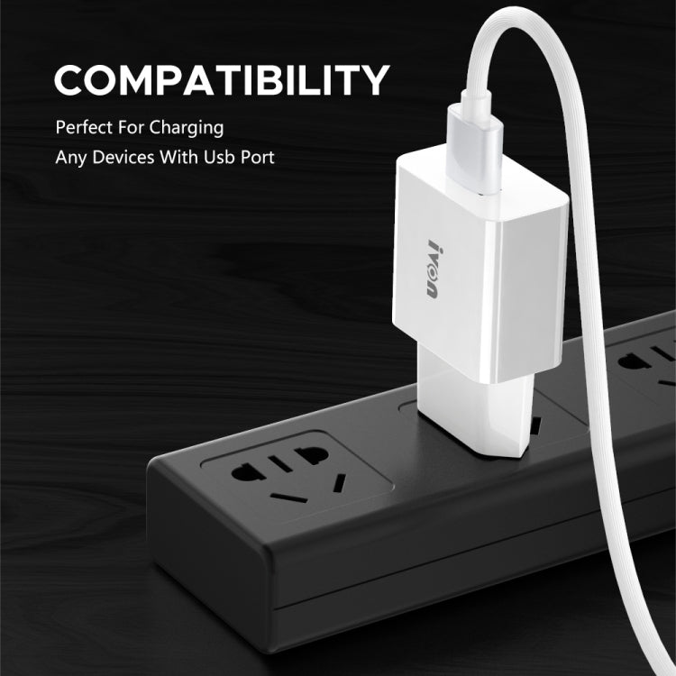 شاحن سفر IVON AD-35 2 في 1 بمنفذ USB QC3.0 بقوة 18 واط + كابل بيانات USB إلى Micro USB بطول 1 متر، قابس الاتحاد الأوروبي، قابس الولايات المتحدة