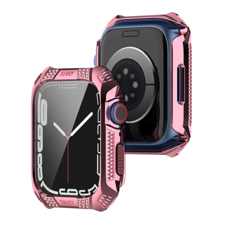 Rhombus Belt Drill + Tempered Film Integrated Case, For Apple Watch Series 9 / 8 / 7 41mm, For Apple Watch Series 9 / 8 / 7 45mm