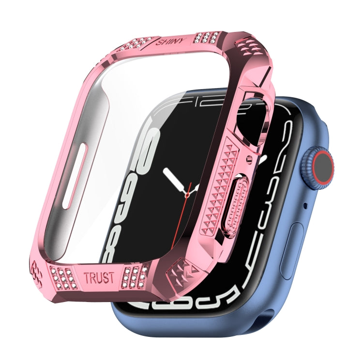Rhombus Belt Drill + Tempered Film Integrated Case, For Apple Watch Series 9 / 8 / 7 41mm, For Apple Watch Series 9 / 8 / 7 45mm