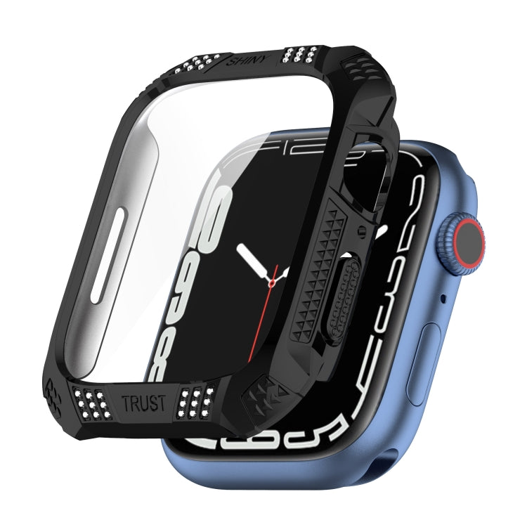 Rhombus Belt Drill + Tempered Film Integrated Case, For Apple Watch Series 9 / 8 / 7 41mm, For Apple Watch Series 9 / 8 / 7 45mm