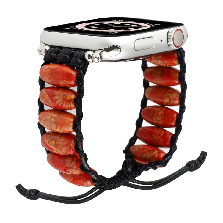 Wooden Bead Watchband For Apple Watch Series, 7 41mm / 6&SE&5&4 40mm / 3&2&1 38mm, 7 45mm / 6&SE&5&4 44mm / 3&2&1 42mm