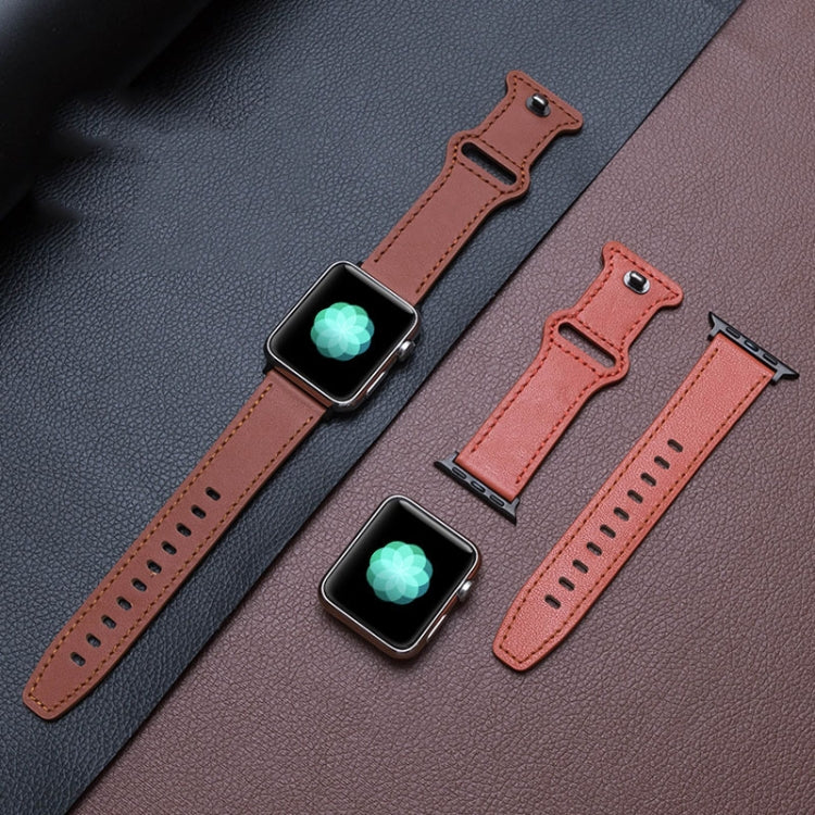 Butterfly Buckle Cowhide Leather Watchband For Apple Watch Series, 7 41mm / 6&SE&5&4 40mm / 3&2&1 38mm, 7 45mm / 6&SE&5&4 44mm / 3&2&1 42mm