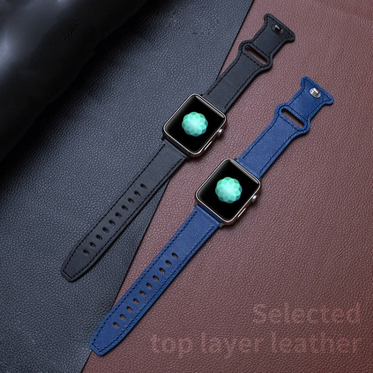 Butterfly Buckle Cowhide Leather Watchband For Apple Watch Series, 7 41mm / 6&SE&5&4 40mm / 3&2&1 38mm, 7 45mm / 6&SE&5&4 44mm / 3&2&1 42mm