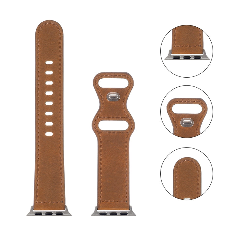 Crazy Horse Leather Butterfly Buckle Watchband For Apple Watch Series, 7 41mm / 6&SE&5&4 40mm / 3&2&1 38mm, 7 45mm / 6&SE&5&4 44mm / 3&2&1 42mm