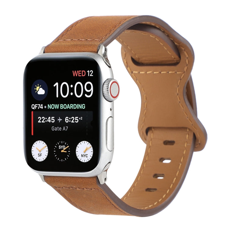 Crazy Horse Leather Butterfly Buckle Watchband For Apple Watch Series, 7 41mm / 6&SE&5&4 40mm / 3&2&1 38mm, 7 45mm / 6&SE&5&4 44mm / 3&2&1 42mm