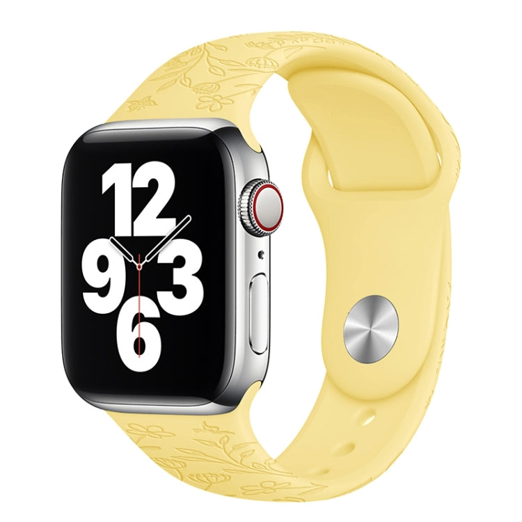 سوار ساعة من السيليكون بنقش فراشات وحب الزهور لسلسلة Apple Watch، 7 41مم / 6&SE&5&4 40مم / 3&2&1 38مم