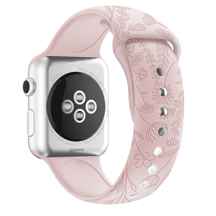 Butterflies Love Flower Embossing Silicone Watchband For Apple Watch Series, 7 41mm / 6&SE&5&4 40mm / 3&2&1 38mm