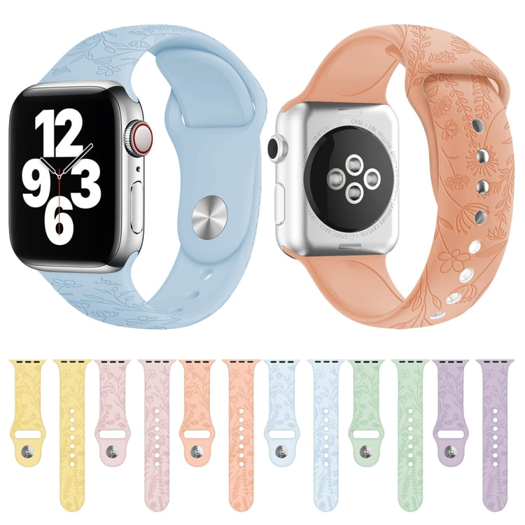 سوار ساعة من السيليكون بنقش فراشات وحب الزهور لسلسلة Apple Watch، 7 41مم / 6&SE&5&4 40مم / 3&2&1 38مم