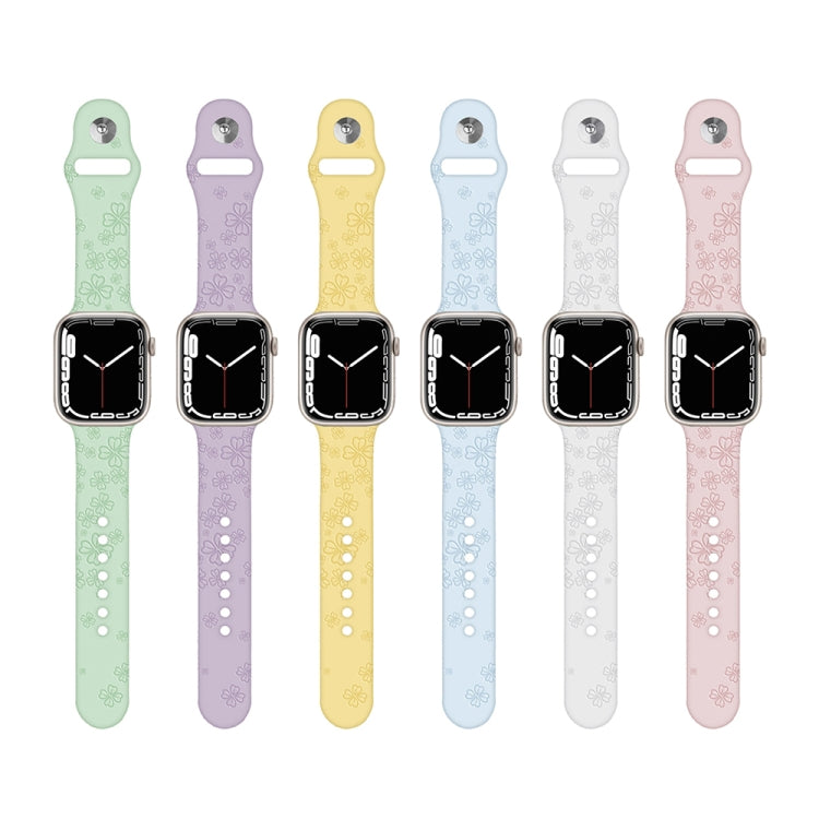 Four-leaf Clover Embossing Silicone Watchband For Apple Watch Series, 7 41mm / 6&SE&5&4 40mm / 3&2&1 38mm, 7 45mm / 6&SE&5&4 44mm / 3&2&1 42mm