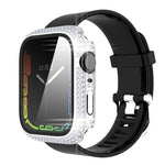 غطاء ساعة من PC الماسي + زجاج مقسى لسلسلة Apple Watch 7 41 مم، 7 45 مم