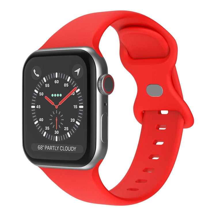 Butterfly Buckle Silicone Watchband, Size: S For Apple Watch Series, 7 45mm / 6&SE&5&4 44mm / 3&2&1 42mm