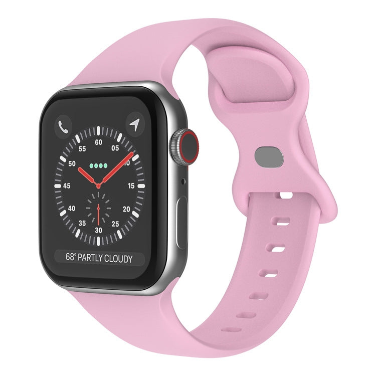 Butterfly Buckle Silicone Watchband, Size: S For Apple Watch Series, 7 45mm / 6&SE&5&4 44mm / 3&2&1 42mm