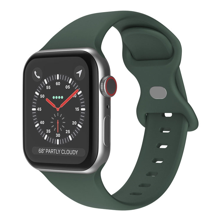 Butterfly Buckle Silicone Watchband, Size: S For Apple Watch Series, 7 45mm / 6&SE&5&4 44mm / 3&2&1 42mm