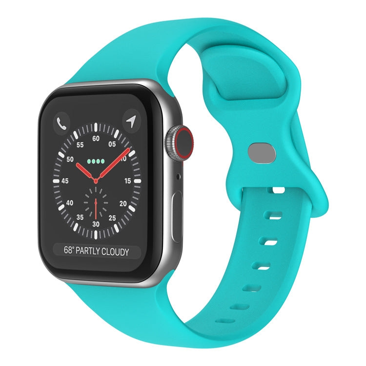 Butterfly Buckle Silicone Watchband, Size: S For Apple Watch Series, 7 45mm / 6&SE&5&4 44mm / 3&2&1 42mm