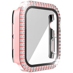 غطاء ساعة مزدوج الصف من البلاستيك المقوى والزجاج المقسى مزين بألماس لسلسلة Apple Watch، 3&2&1 38مم، 3&2&1 42مم