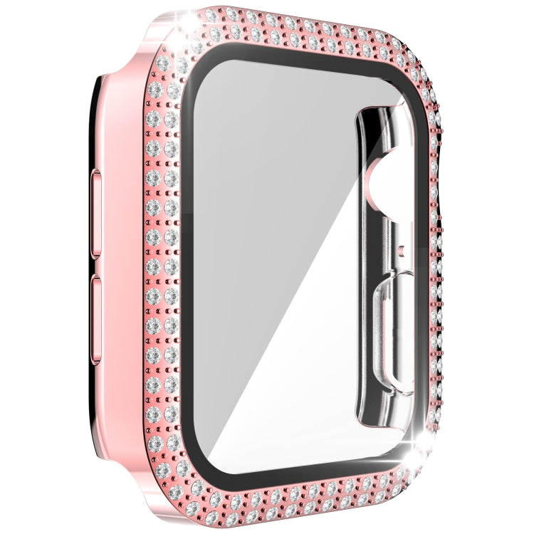 غطاء ساعة مزدوج الصف من البلاستيك المقوى والزجاج المقسى مزين بألماس لسلسلة Apple Watch، 3&2&1 38مم، 3&2&1 42مم