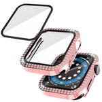 غطاء ساعة مزدوج الصف من البلاستيك المقوى والزجاج المقسى مزين بألماس لسلسلة Apple Watch، 3&2&1 38مم، 3&2&1 42مم