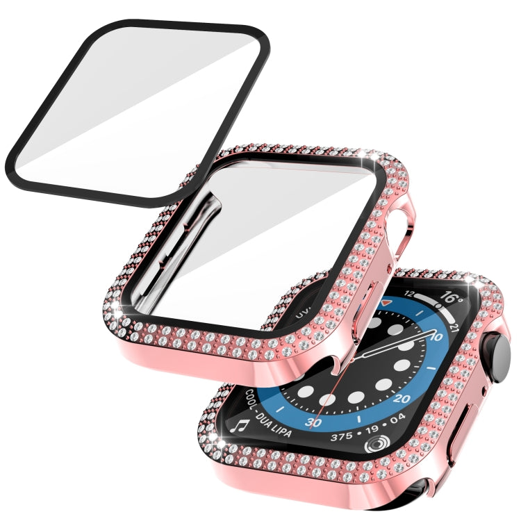 غطاء ساعة مزدوج الصف من البلاستيك المقوى والزجاج المقسى مزين بألماس لسلسلة Apple Watch، 3&2&1 38مم، 3&2&1 42مم
