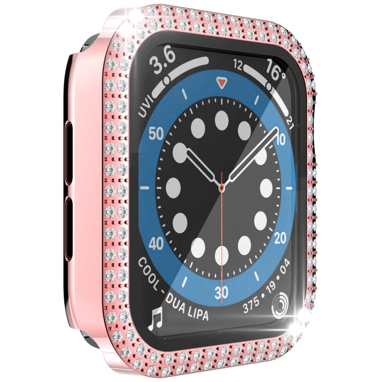 غطاء ساعة مزدوج الصف من البلاستيك المقوى والزجاج المقسى مزين بألماس لسلسلة Apple Watch، 3&2&1 38مم، 3&2&1 42مم