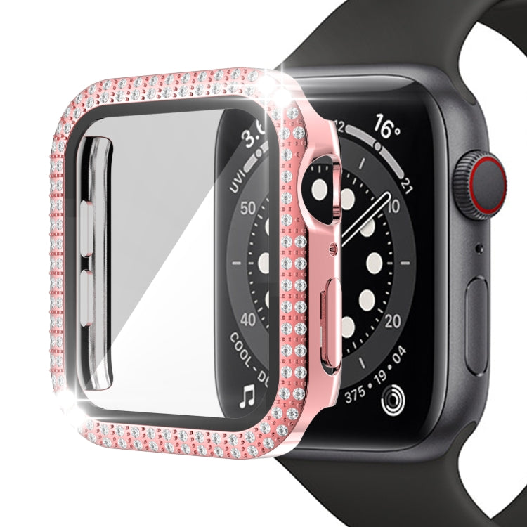 غطاء ساعة مزدوج الصف من البلاستيك المقوى والزجاج المقسى مزين بألماس لسلسلة Apple Watch، 3&2&1 38مم، 3&2&1 42مم