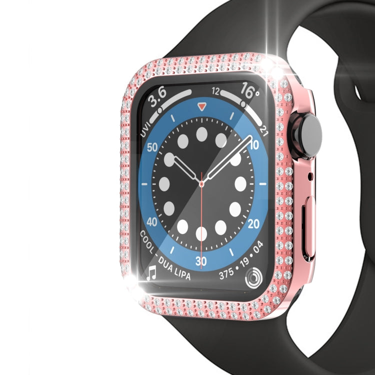 غطاء ساعة مزدوج الصف من البلاستيك المقوى والزجاج المقسى مزين بألماس لسلسلة Apple Watch، 3&2&1 38مم، 3&2&1 42مم
