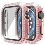 غطاء ساعة مزدوج الصف من البلاستيك المقوى والزجاج المقسى مزين بألماس لسلسلة Apple Watch، 3&2&1 38مم، 3&2&1 42مم