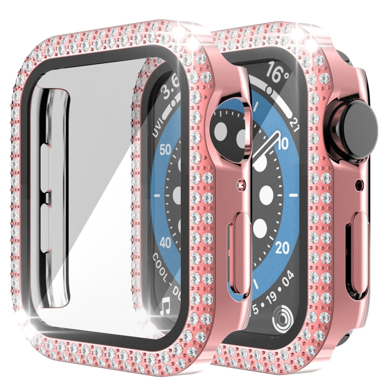 غطاء ساعة مزدوج الصف من البلاستيك المقوى والزجاج المقسى مزين بألماس لسلسلة Apple Watch، 3&2&1 38مم، 3&2&1 42مم