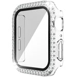 غطاء ساعة مزدوج الصف من البلاستيك المقوى والزجاج المقسى مزين بألماس لسلسلة Apple Watch، 3&2&1 38مم، 3&2&1 42مم