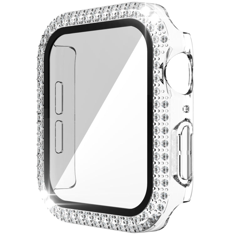 غطاء ساعة مزدوج الصف من البلاستيك المقوى والزجاج المقسى مزين بألماس لسلسلة Apple Watch، 3&2&1 38مم، 3&2&1 42مم