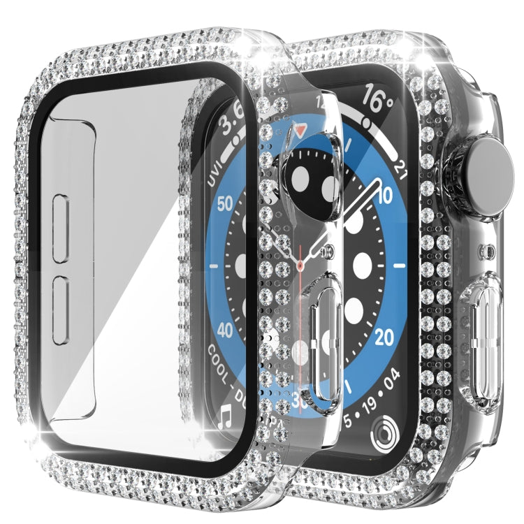 Double-Row Diamond PC+Tempered Glass Watch Case For Apple Watch Series, 3&2&1 38mm, 3&2&1 42mm