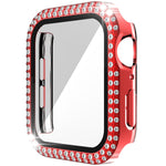 غطاء ساعة مزدوج الصف من البلاستيك المقوى والزجاج المقسى مزين بألماس لسلسلة Apple Watch، 3&2&1 38مم، 3&2&1 42مم