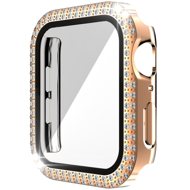 غطاء ساعة مزدوج الصف من البلاستيك المقوى والزجاج المقسى مزين بألماس لسلسلة Apple Watch، 3&2&1 38مم، 3&2&1 42مم