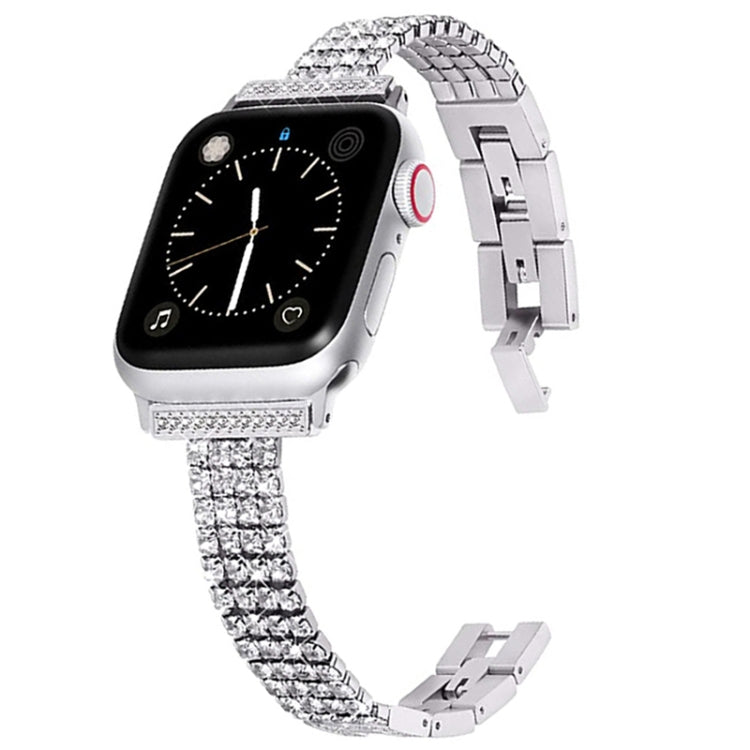 Four-row Diamond-set Metal Watchband For Apple Watch Series, 7 41mm / 6&SE&5&4 40mm / 3&2&1 38mm, 7 45mm / 6&SE&5&4 44mm / 3&2&1 42mm