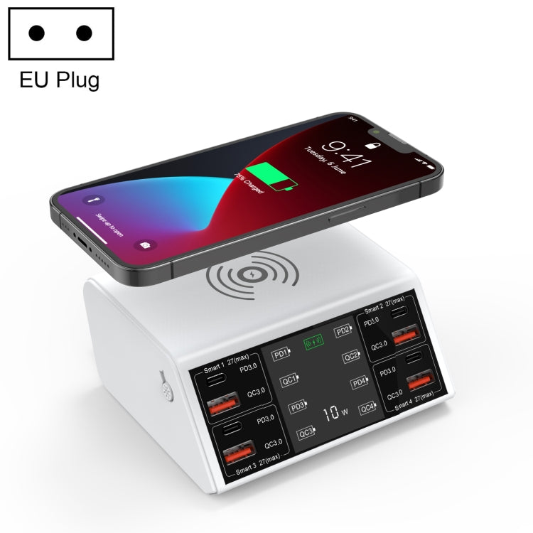 شاحن لاسلكي ذكي بشاشة رقمية 838w 9 في 1 بقوة 100W مع 4 منافذ PD 3.0 USB-C / Type-C + 4 منافذ QC 3.0 USB، قابس الاتحاد الأوروبي، قابس الولايات المتحدة، قابس المملكة المتحدة، قابس أستراليا