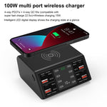 شاحن لاسلكي ذكي بشاشة رقمية 838w 9 في 1 بقوة 100W مع 4 منافذ PD 3.0 USB-C / Type-C + 4 منافذ QC 3.0 USB، قابس الاتحاد الأوروبي، قابس الولايات المتحدة، قابس المملكة المتحدة، قابس أستراليا