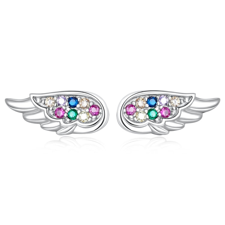 S925 Sterling Silver Colorful Zircon Wing Ear Stud Women Earrings, Zircon Wing