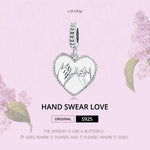 S925 Sterling Silver Silver Heart Hand In Hand Pendant DIY Bracelet Necklace Accessories, Hand In Hand