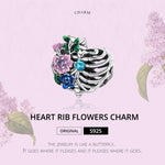 S925 Sterling Silver Heart Rib Flower Beads DIY Bracelet Necklace Accessories, Heart Rib Flower