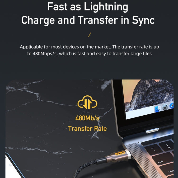 كابل بيانات شحن سريع awei CL-125L Type-C / USB-C إلى 8 دبابيس، الطول: 1م