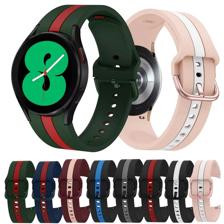For Samsung Galaxy Watch4 40/44mm / Watch4 Classic 42/46mm Three Vertical Stripes Two-color Silicone Watch Band