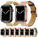 Pearl Diamond Leather Watch Band For Apple Watch Series, 7 41mm / 6&SE&5&4 40mm / 3&2&1 38mm, 7 45mm / 6&SE&5&4 44mm / 3&2&1 42mm