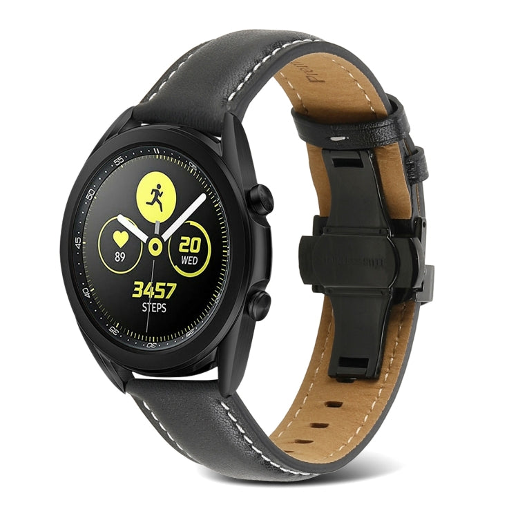 Armband aus echtem Leder mit Schmetterlingsverschluss, passend für Samsung Galaxy Watch4 (20 mm) und Huawei Watch GT 3 Pro (22 mm).