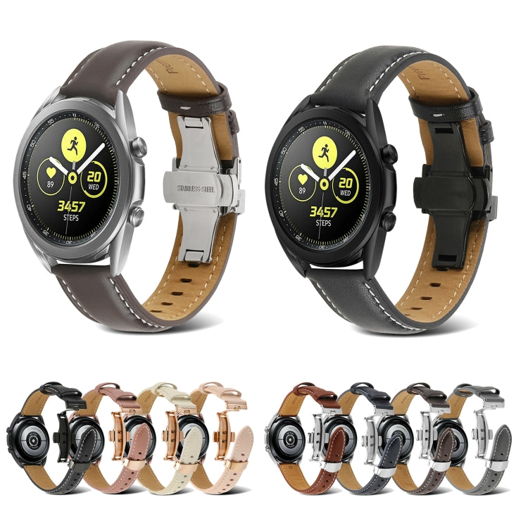 Butterfly Buckle Stitching Genuine Leather Watch Band, For Samsung Galaxy Watch4 20mm, For Huawei Watch GT 3 Pro 22mm