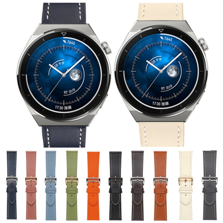 Plain Weave Genuine Leather Watch Band, For Samsung Galaxy Watch4 20mm, For Huawei Watch GT 3 Pro 22mm