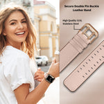 Double Buckles Leather Watch Band For Apple Watch Series, 7 41mm / 6&SE&5&4 40mm / 3&2&1 38mm, 7 45mm / 6&SE&5&4 44mm / 3&2&1 42mm
