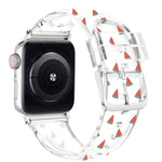 حزام ساعة شفاف بمشبك مربع لسلسلة Apple Watch، 7 مقاس 41 مم / 6 و SE و 5 و 4 مقاس 40 مم / 3 و 2 و 1 مقاس 38 مم، 7 مقاس 45 مم / 6 و SE و 5 و 4 مقاس 44 مم / 3 و 2 و 1 مقاس 42 مم