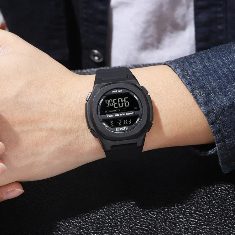 SKMEI 1821 Stainless Steel Buckle Silicone Strap Electronic Watch